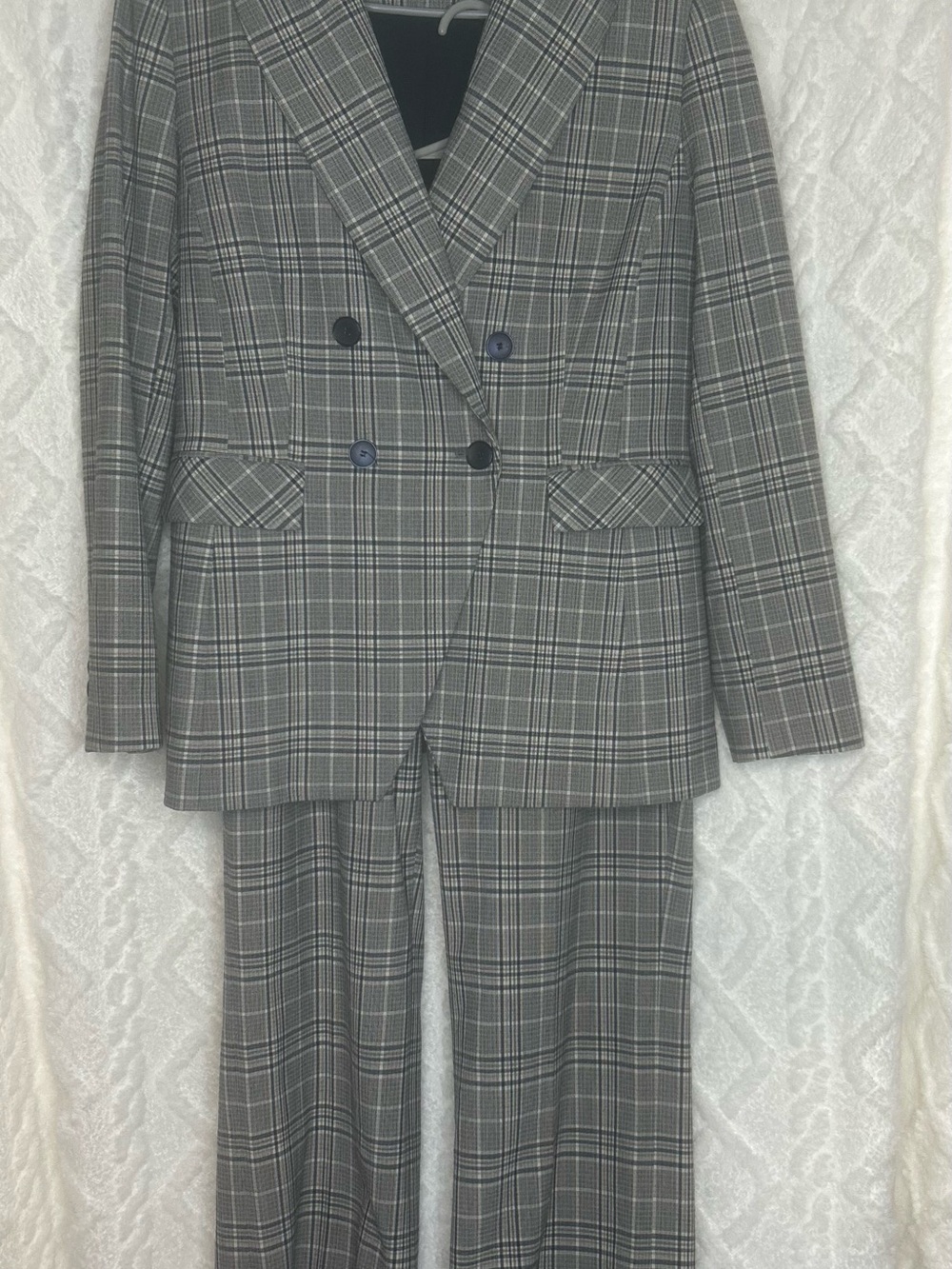 Preston & York 90’s Style Gray Plaid Double-Breasted Suit Set